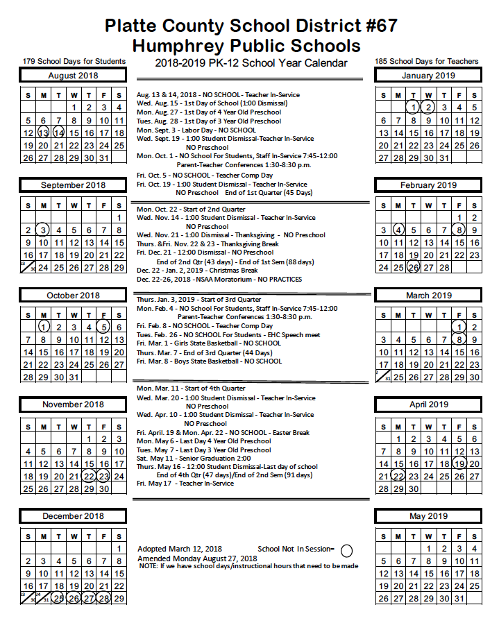 humphrey public schools school year long calendars year long calendar 2019