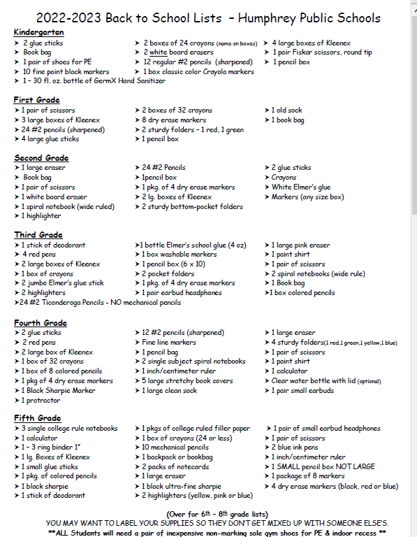 2022-23 School Supply List, School News